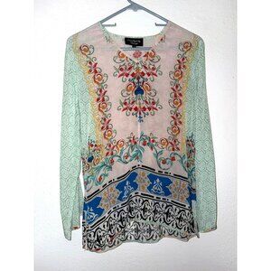 Feathers By Tolani Floral Sheer Cupro Blend Long Sleeve Top Size S